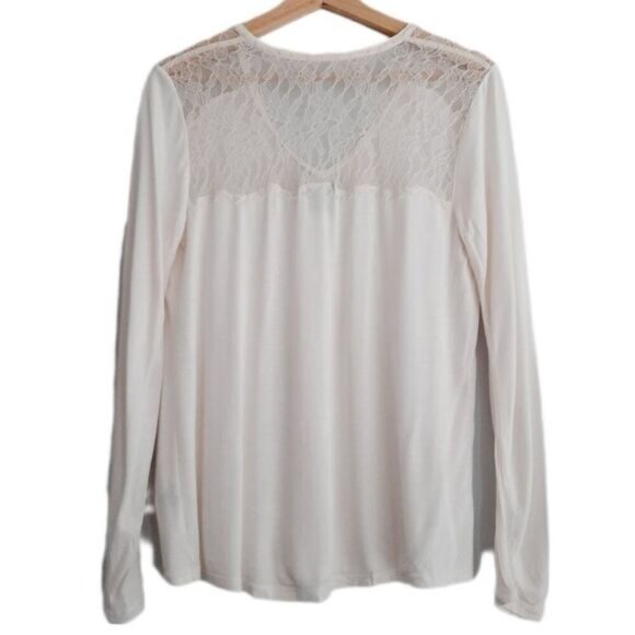 CLUB MONACO Shoulder Lace Applique V-Neck Tee White Sz M Flawed - Picture 2 of 12